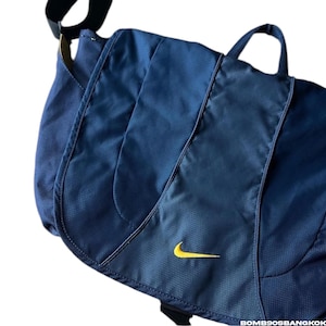 Rare!! Vintage NIKE Embroidered Swoosh Working Bag Single Strap Crossbody Shoulder Sling Bule / Yellow Y2K