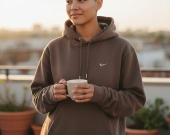 Vintage Nike Brown Hoodie, Embroidered Mini Swoosh, Size M