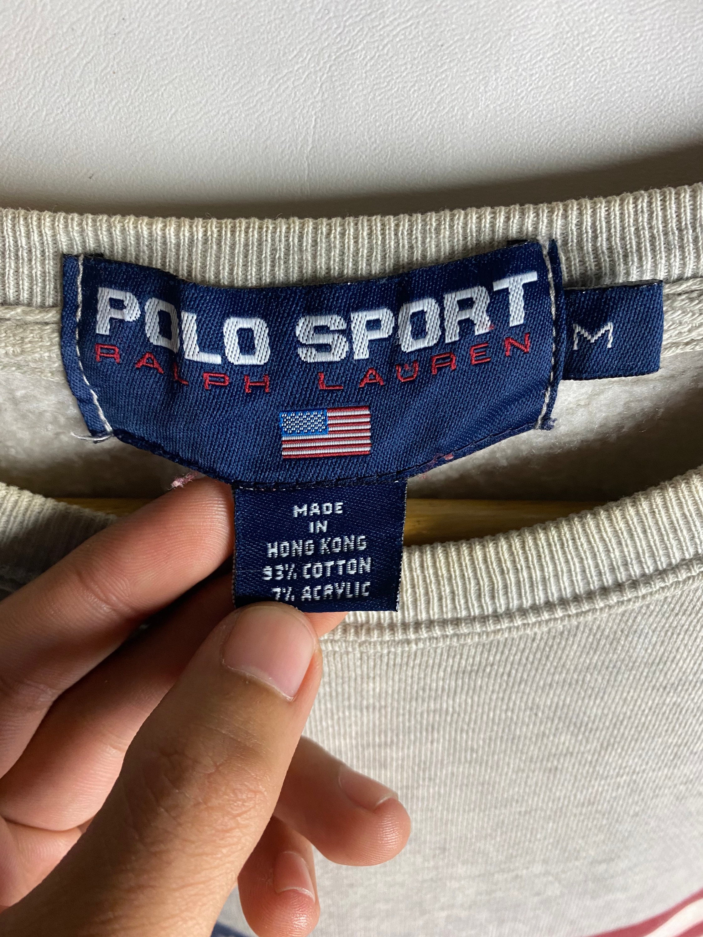 Vintage 90s POLO SPORT Ralph Lauren USA Flag Sweatshirt - Size M 