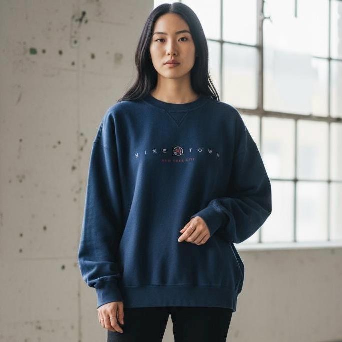 Vintage 90s Nike Town Crewneck Sweater, Embroidered Pullover (size