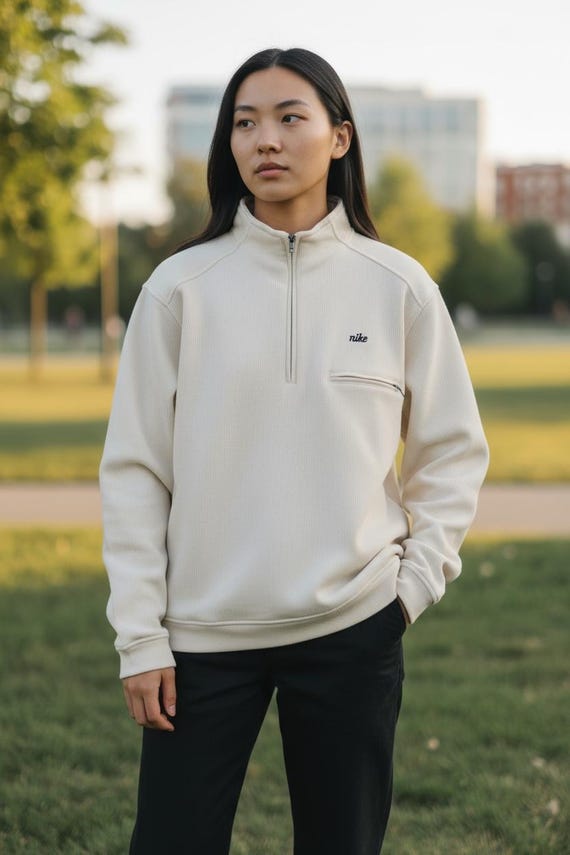Half Zip Nike Hoodie Side Zipper Vintage Y2K Nike Cream 1/2 Zip