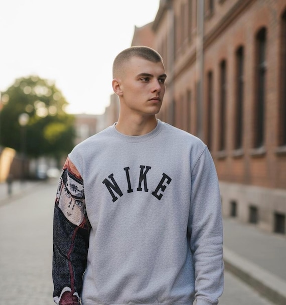 Rare!!vintage 90s Re-worked NIKE Pain Crewneck Black Swoosh Anime