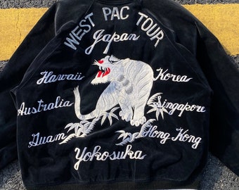 Vintage Sukajan Bomber Jacket: Embroidered Tiger Dragon, West Pac
