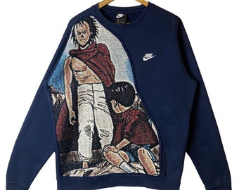 2020 Re-Worked NIKE Club blue Anime Pullover Long Sleeve Sweatshirt Size L