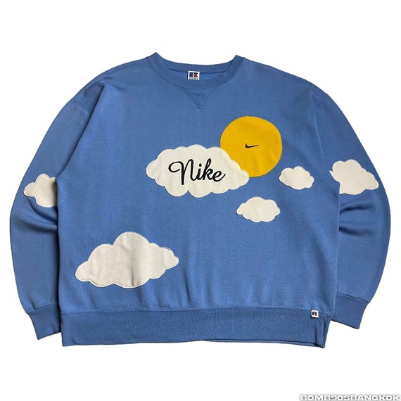 Re worked Vintage Nike Embroidered Spellout Cloud Sun Swoosh Sweater Pullover Long Sleeve Russell Sweatshirt Size 2XL 1 1 Etsy