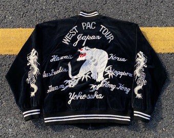 Very Rare!! 80s90s Sukajan Tiger and Dragon West Pac Tour Military / Yokosuka / Japan / pacific / Ryon Bomber Jacket Men’s Size L