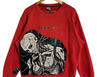 2020 Re-Worked NIKE Club Red Anime Pullover Long Sleeve Sweatshirt Size L