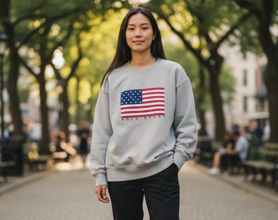 Vintage 90s POLO SPORT Ralph Lauren USA Flag Sweatshirt - Size M