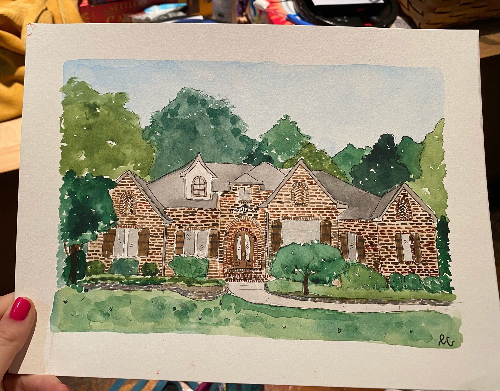 Watercolor Brick HouseCustom Etsy