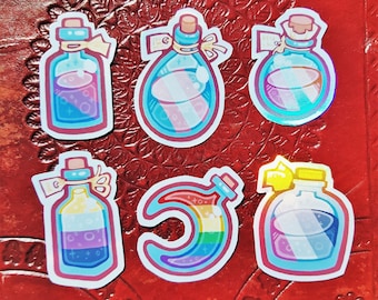LGBTQ+ Pride Potion Bottles | Handmade Holographic Shiny Vinyl Stickers
