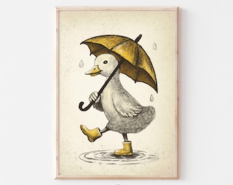 Nursery Duck Wall Art, Vintage Yellow Nursery Decor, Gallery Wall Printable, Gender Neutral Print, Baby Room Decor, Digital Download