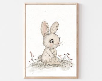 Vintage Neutral  Bunny Rabbit Nursery Gallery Wall Printable, Gender Neutral Sketch Art Prints, Vintage Illustration, Baby Room Decor