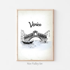 Vintage Venice Print, Retro Travel Wall Art,  Rome Gallery Printable, Pointe di Rialto Bridge Print, Italy City Prints, Digital Download