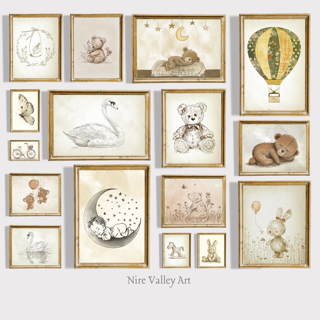 Vintage Nursery Gallery Wall Printables, Set of 16 Vintage Baby Room ...