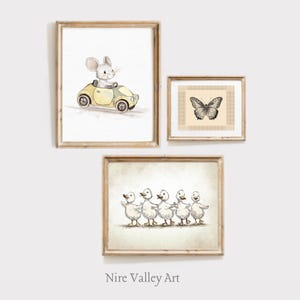 Vintage Nursery Gallery Wall Printables, Set of 3 Vintage Prints, Gender Neutral Baby room Art, Digital Download