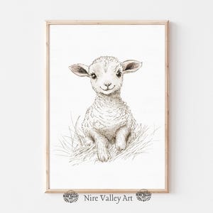 Farm Animal Nursery Print, Vintage Lambs Sketch, Sheep Wall Art, Rustic Farmhouse Art Decor, Cottage  Core, Digital Download Printable
