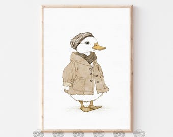 Vintage Ente Kinderzimmer Wandkunst, druckbare Kinderzimmer Dekor, Gender Neutral Print, Baby Zimmer Dekor, digitaler Download