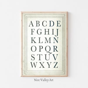 Vintage Alphabet Nursery Print, Nursery Wall Art Prints , Gallery Wall PRINTABLE, Neutral Nursery Sketch, Digital Download, ABC&#39;s Print