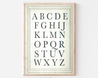 Vintage Alphabet Nursery Print, Nursery Wall Art Prints , Gallery Wall PRINTABLE, Neutral Nursery Sketch, Digital Download, ABC's Print