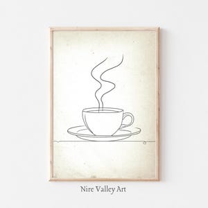 Kunst aan de muur keuken, lijntekening keukenafdrukken, koffieafdruk, keukendecor, zeer fijne tekeningen, eten en drinken afdrukken, wanddecoratie eetkamer,