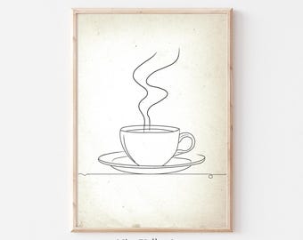 Kitchen Wall Art, Line Drawing Kitchen Prints, Coffee Print, Kitchen Decor, Line Art, Food Drink Print, Dining room wall decor,
