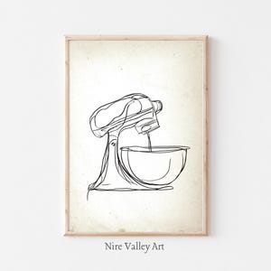 キッチンの壁アート、線画キッチンプリント、ミキサープリント、キッチン装飾、線画、食品ドリンクプリント、ダイニングルームの壁装飾、
