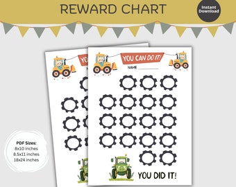 Toddler Tractor  Reward Chart, Boys Reward Chart Printable, Kids Digger Reward Chart,Potty Training Chart, Behaviour Chart, DIGITAL DOWNLOAD