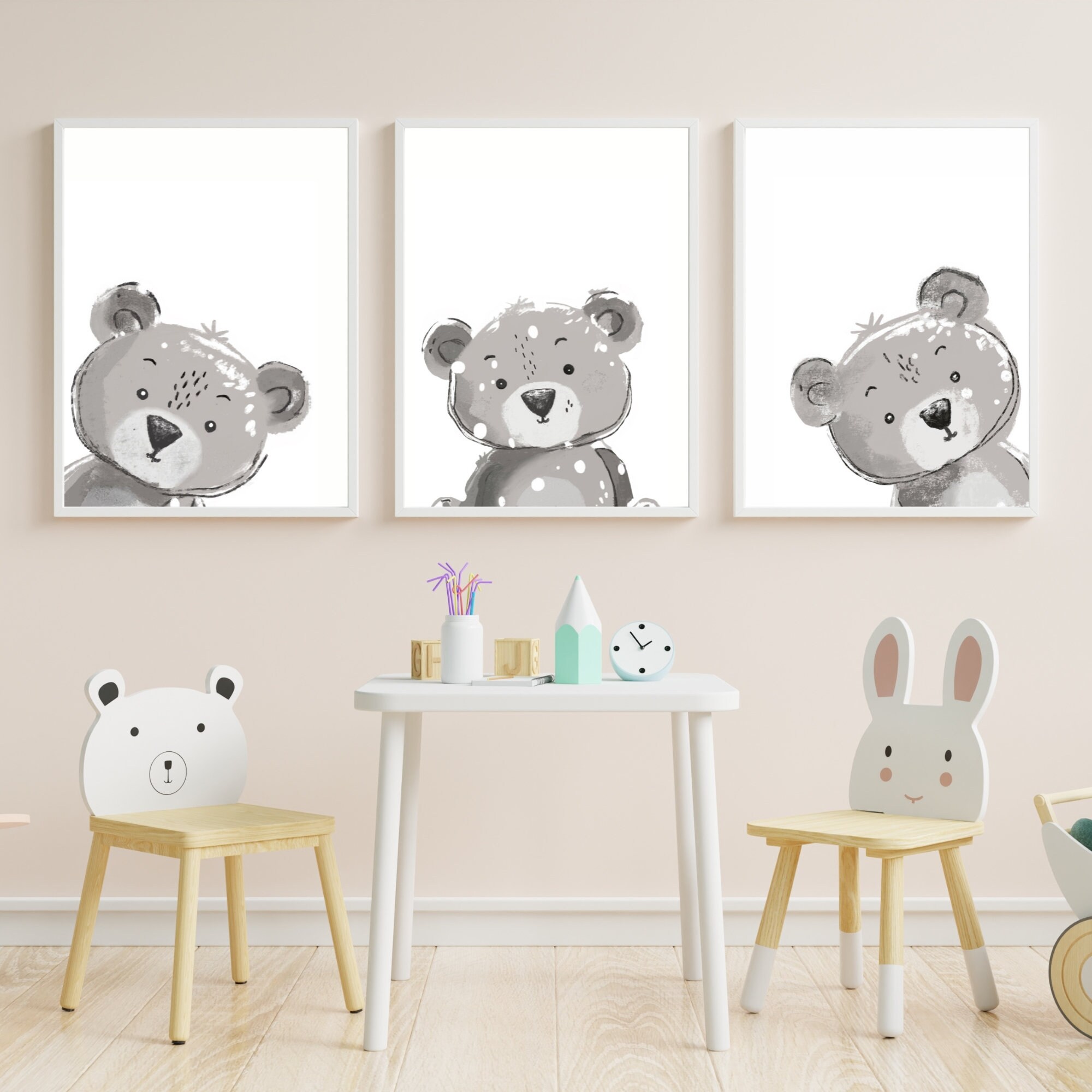 Bear Nursery Decor | Toys Print | Set of 3 | Brown Nursery Poster | New ...