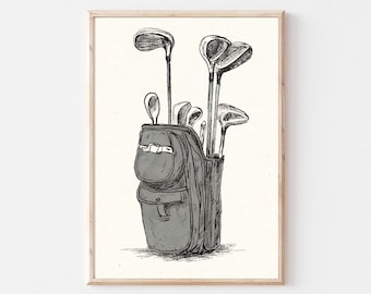 Vintage Golf Nursery Wall Art, Grey Golf Bag, Kids Sports Gallery Wall Printable, Baby Decor, Nostalgic Wall Decor, Neutral Nursery Print