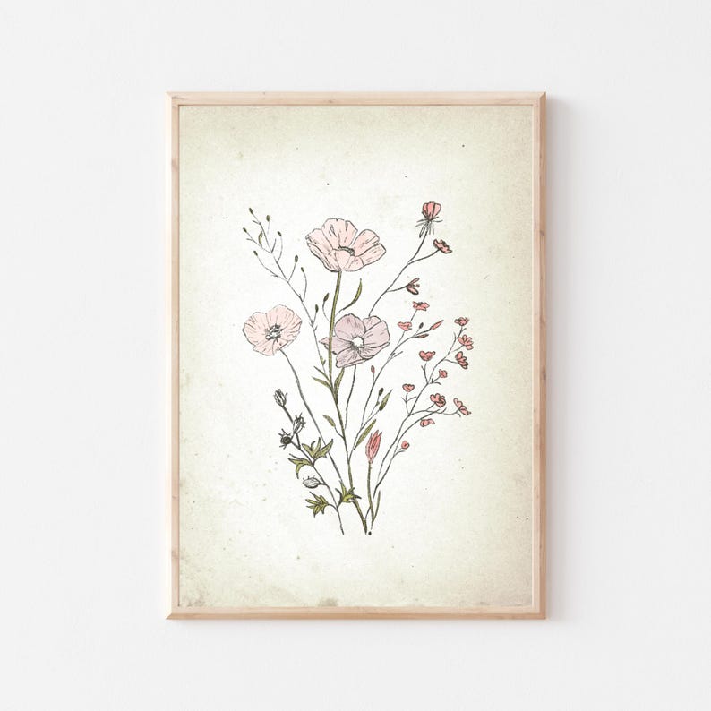 Wildflower Vintage Nursery Print Set, Floral Nursery Wall Art, Girls ...