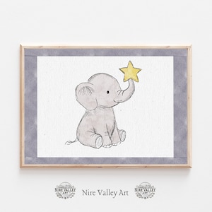 Art mural de chambre d&#39;éléphant, impression de bébé éléphant, décoration d&#39;animaux de safari, illustration d&#39;éléphant mignon, affiche de chambre d&#39;enfant non sexiste
