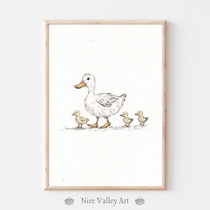Vintage Ducks in a row  Print, Nursery Gallery Wall Printable, Gender Neutral Sketch , Farmhouse Nursery Illustration, Baby Room Decor