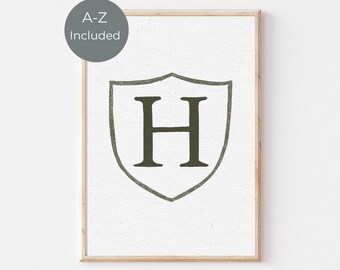 Vintage Initial Print, Personalised Alphabet Sage Green Nursery Decor, Name Wall Art, Kids Room PRINTABLE, Neutral Nursery Letter