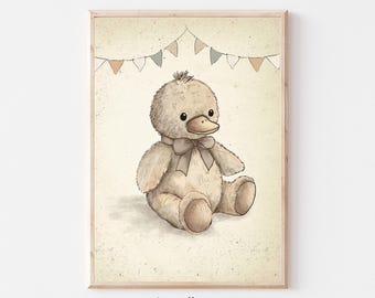 Ente Kinderzimmer Druck, Vintage druckbare Wandgalerie, rosa Ente Skizze, Bauernhaus Illustration, Baby Zimmer Dekor, digitaler Download