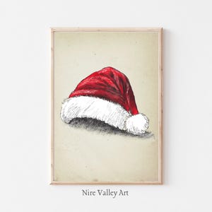 Vintage Santa hat Printable, Christmas Wall Art, Rustic Christmas Art, Winter Gallery Wall, Xmas Holiday Art Print, Digital Download