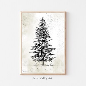Christmas Tree Print, Vintage Pine Tree Sketch, Christmas Gallery Wall, Rustic Printable Wall Art, Vintage Christmas Decor, Digital Download