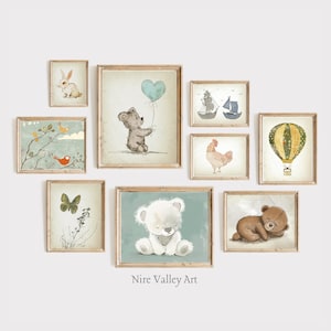 Vintage Nursery Prints set, Baby Boy Nursery Gallery Wall Printables, 9 Vintage child prints, Boys Bedroom,  Digital Download
