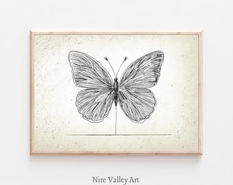 Vintage Schmetterling Skizze, Insekt Wandkunst, druckbare Galeriewand, neutrale Illustration Drucke, antike Motte Malerei, digitaler Download