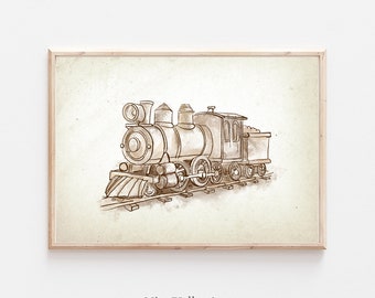 Vintage Toy Train Nursery Gallery Wall Art Printable, Boy Neutral