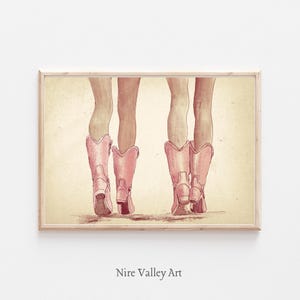 Coastal Cowgirl Printable Vintage Poster Print, Pink Cowgirl Boots Trendy, Preppy Cowgirl Dorm Room Wall Art Decor,Digital Download