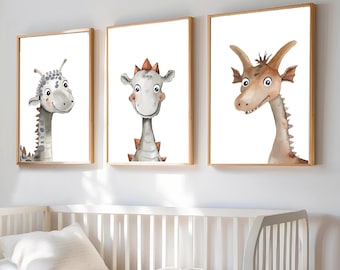 Dinosaurier-Wand-Kunst | 3er-Set | Jungenkindergarten | Kinderdrucke | Dino Kinderzimmer Wandkunst | Dino-Poster | Dinosaurier-Druck | Dinosaurier-Kindergarten