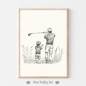 Impresión de golf vintage, impresión de padre e hijo, arte de pared para guardería, impresión de pared de galería deportiva infantil, impresión de género neutro, decoración de pared nostálgica
