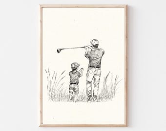Impresión de golf vintage, impresión de padre e hijo, arte de pared para guardería, impresión de galería de deportes para niños, impresión de género neutro, decoración de pared nostálgica