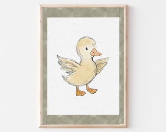 Art mural canard pour chambre d'enfant, déco chambre d'enfant vert sauge vintage, galerie murale imprimable, impression vert bébé, décoration de chambre de bébé, téléchargement numérique