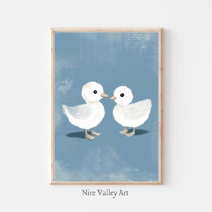 Kwekerij eend print, blauwe muur kunst, vintage galerij muur afdrukbare, schets peuter, baby boy room decor, digitale download