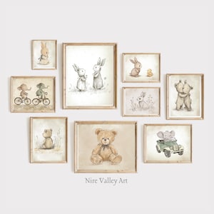 Vintage Nursery Wall Art Prints, Set of  9 Vintage Prints,Gender Neutral Baby room  Nursery Art, Gallery Wall Printable, Digital Download