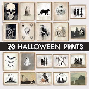 Vintage Halloween Prints MEGA BUNDLE, Set of 20 Vintage Halloween Printable Wall Art, Spooky Gothic Halloween Gallery Wall Posters, Digital