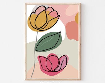 Stampa artistica da parete con fiori retrò / Stampe del mercato dei fiori / Download di arte digitale con fiori retrò / Decorazione artistica da parete retrò / Arte da parete botanica