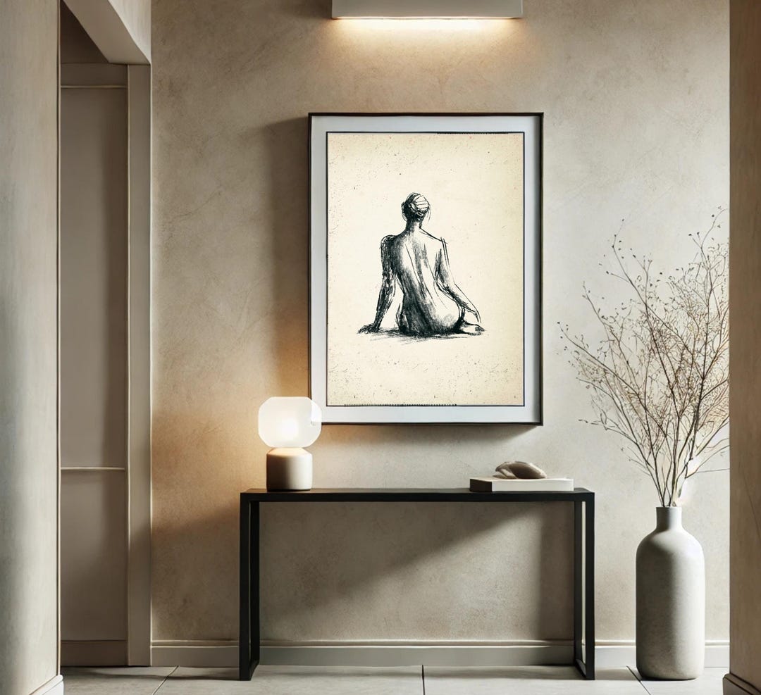 Female Figure Art, Vintage Minimalist Sketch Printable, Drawing Print ...