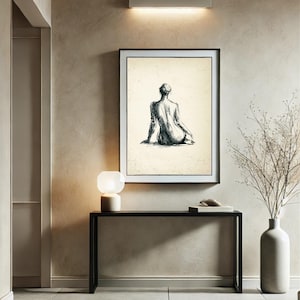 Female Figure Art, Vintage Minimalist Sketch Printable, Drawing Print, Neutral Fine Art, Abstract Line Art, Digital Download